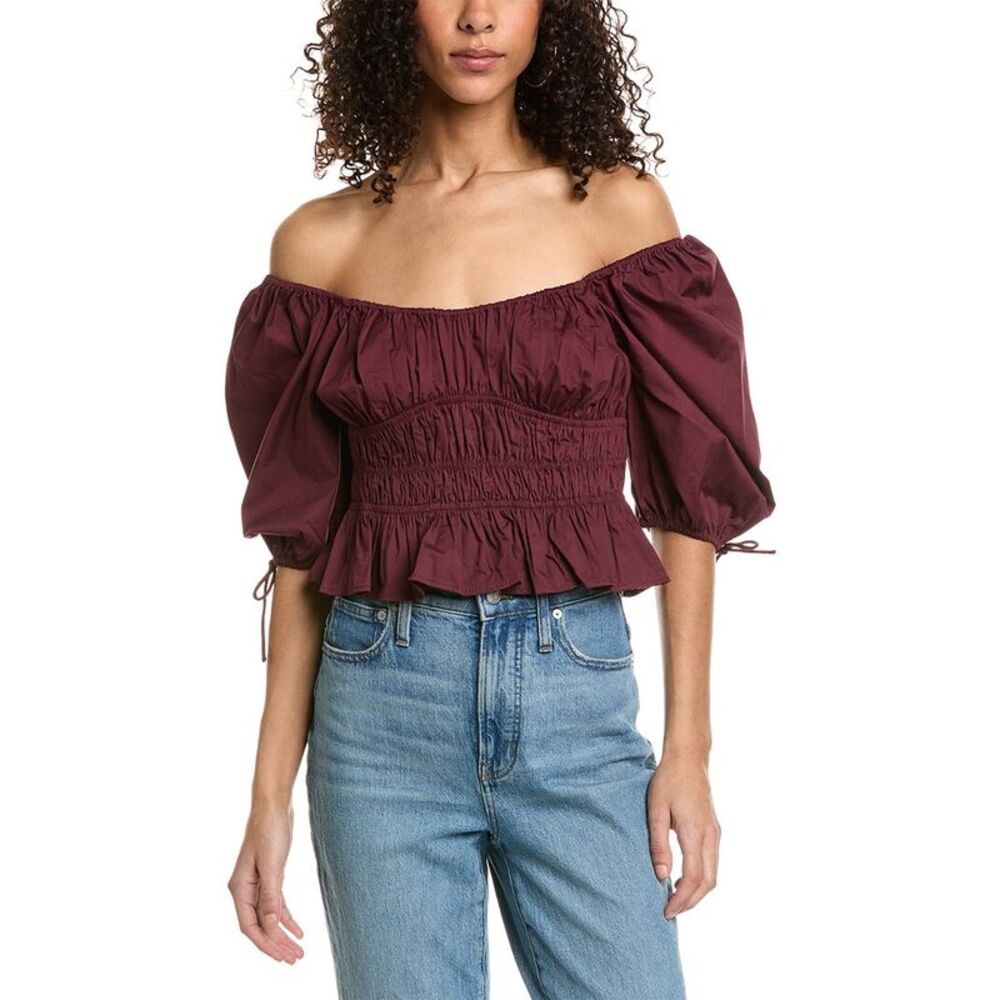 STAUD Burgundy Off-Shoulder Blouse